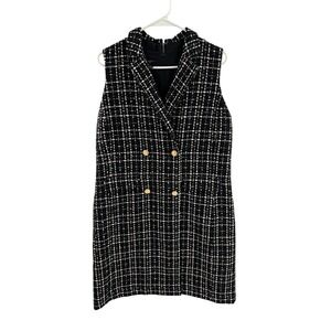 Talbots Petite Black Tweed Sleeveless Blazer Dress Gold Buttons Career Size 12P